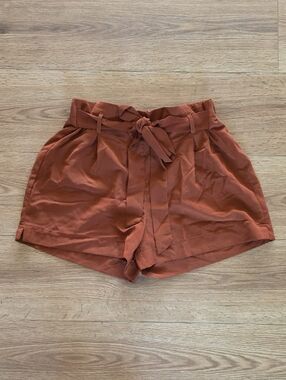 HAVE Rust Paperbag Waist Tie High-Waist Shorts, Size Medium